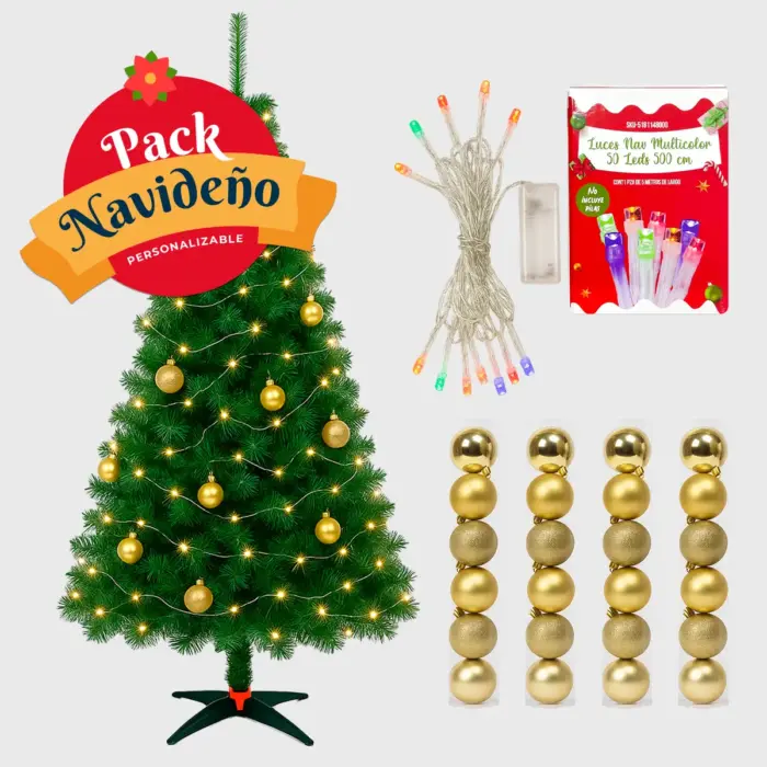 Set Navideño Personalizable “Mi Arbolito de Magia” | 1 Árbol + 72 Esferas + 2 Luces Modatelas